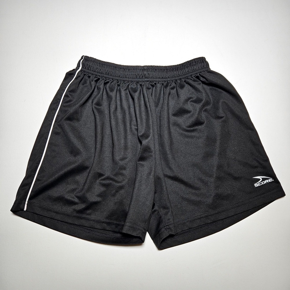 Score Soccer Shorts Youth Large Black White Stripe Athletic Performance 071014